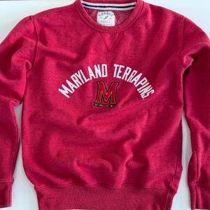 University of Maryland Terrapins Crew Neck Red Sweatshirt.by League. Size Small.